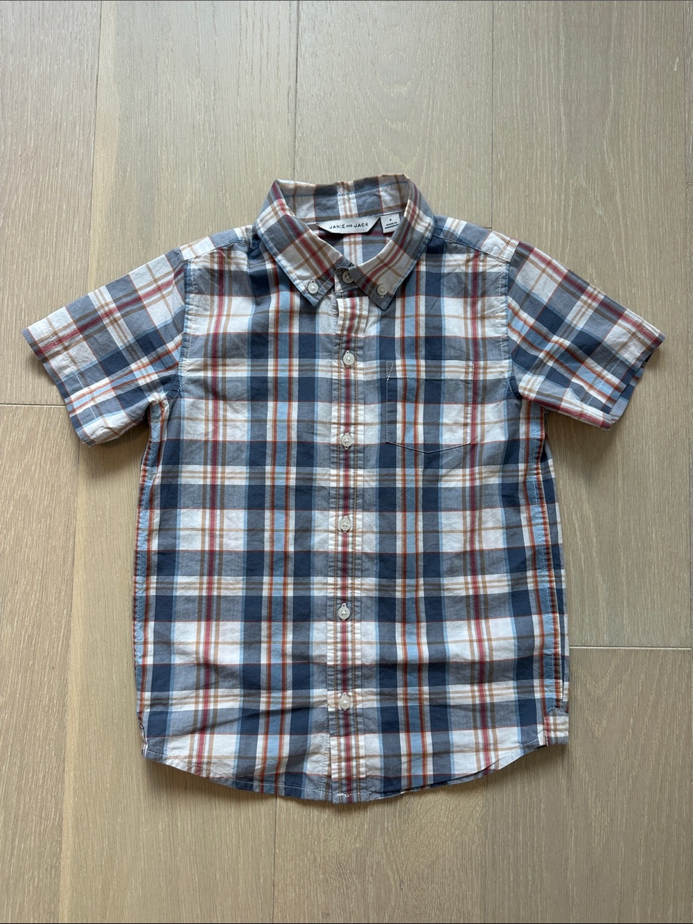 Janie and Jack Boys Short-Sleeve Plaid Button-Down — Navy, White & Brown